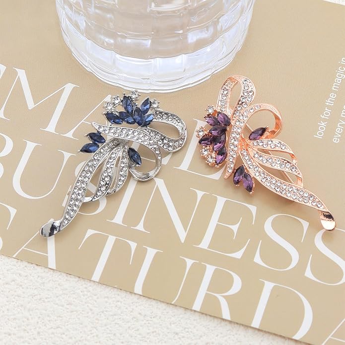 Rhinestone Brooches for Women,Vintage Silver Large Brooch Pins Blue Crystal Dress Brooch Pin Decorative Pins,Fashion Prom Jewelry Accessories