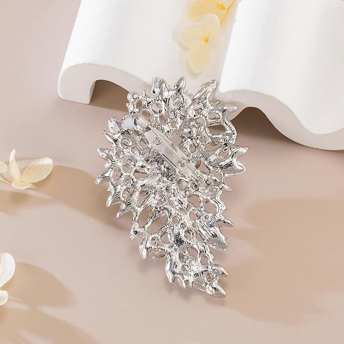 SELOVO Women's Rhinestone Crystal Wedding Flower Leaf Sparkle Brooch Pin