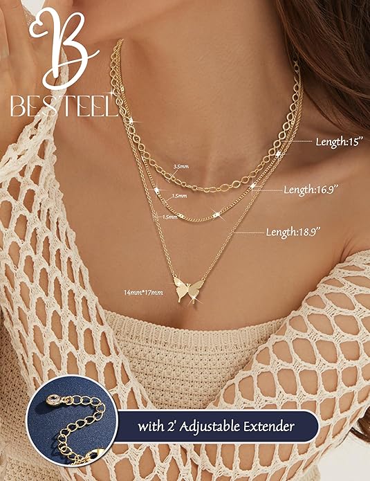 Besteel 3Pcs Dainty Layered Necklaces for Women - Paperclip Choker Necklace Stacks Set Trendy Simple Layering Chain Pendant Jewelry Non Tarnish Gifts