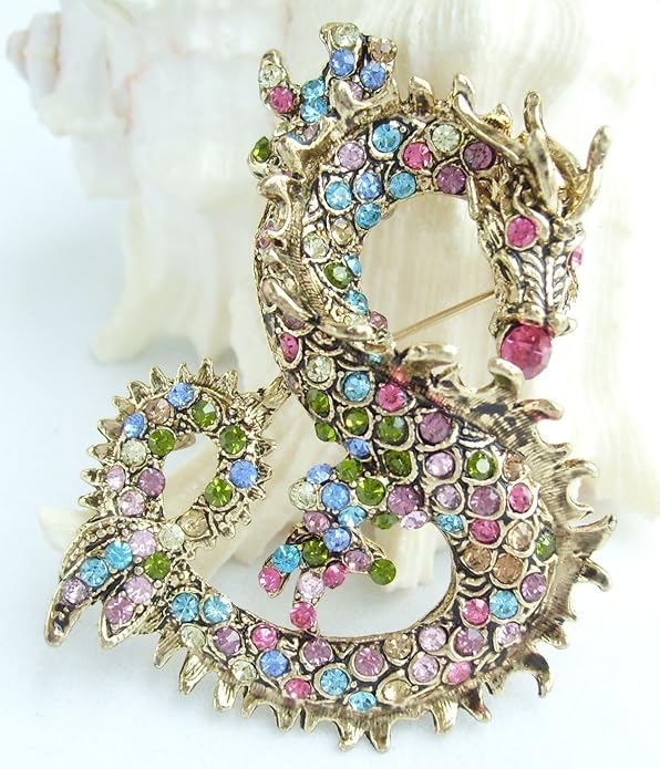 Art Style 2.36" Dragon Brooch Pin Pendant Austrian Crystal BZ2980