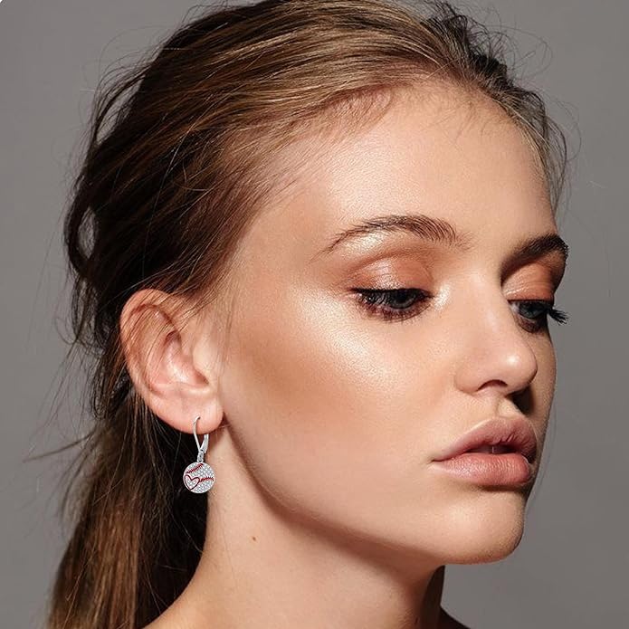 YFN Sports Jewelry Earrings 925 Sterling Silver Baseball Softball Basketball Rugby Football Tennis Volleyball Earrings for Women and Sports Fans Gifts
