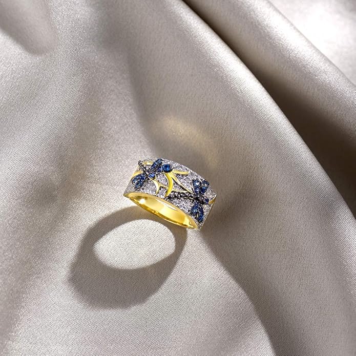 Santuzza 14K Gold Plated Dragonfly Ring Cubic Zirconia 925 Sterling Silver Butterfly Ring