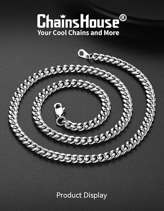 ChainsHouse Miami Cuban Link Chain Necklace for Men, 4.8mm/6mm/10mm/14mm Width, 14K Gold Plated/Stainless Steel/Black Mens Chunky Hip Hop Necklace Curb Chains, 14"-30" Length, Come Gift Box