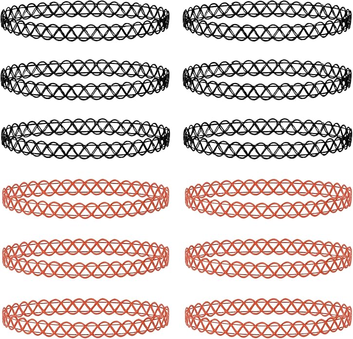 BodyJ4You 12PC Tattoo Choker Necklace - 90s Accessories 2000s Jewelry Y2K Fashion Vintage Trendy - Rainbow Goth Black Pink Green Blue White - Adjustable Stretchy Elastic Necklace Summer Vacation Set