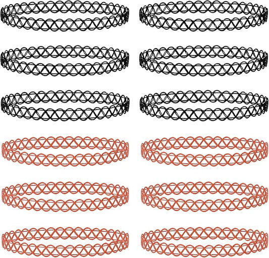 BodyJ4You 12PC Tattoo Choker Necklace - 90s Accessories 2000s Jewelry Y2K Fashion Vintage Trendy - Rainbow Goth Black Pink Green Blue White - Adjustable Stretchy Elastic Necklace Summer Vacation Set