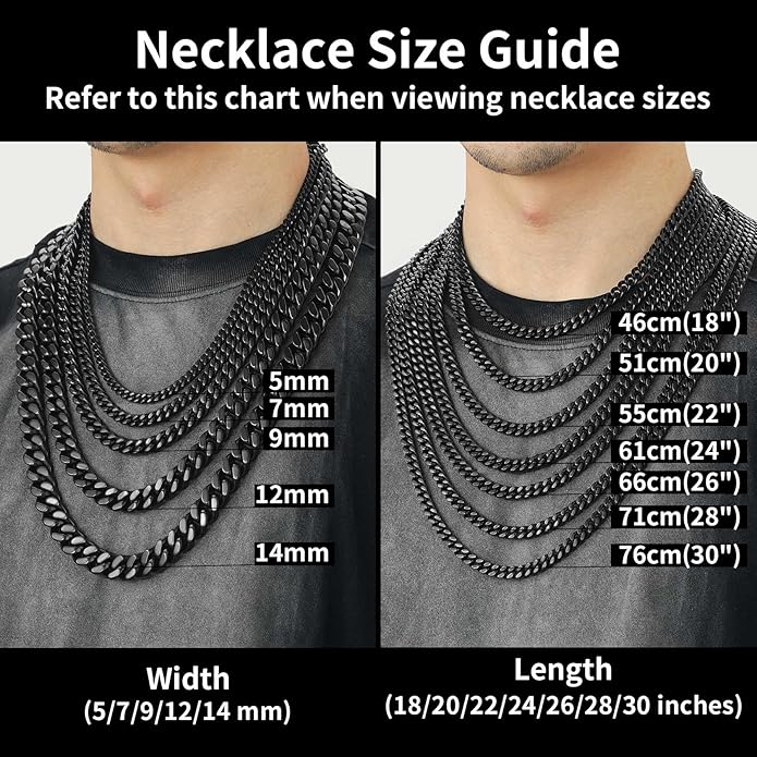 ChainsHouse Stainless Steel Mens Cuban Link Chain, Black/ 18K Gold Plated Miami Cuban Chain Necklace, 5mm/7mm/9mm/12mm/14mm Width, No Tarnish& Durable Hip Hop Mens Jewelry, 18"-30", Send Gift Box