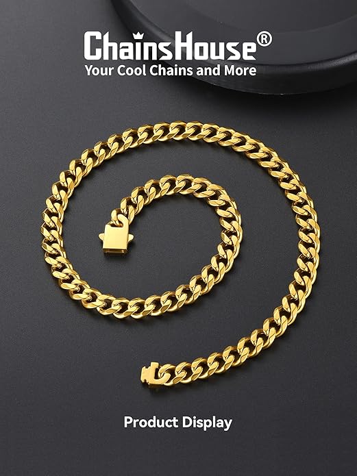 ChainsHouse Cuban Chain Necklace for Men, Stainless Steel/Black/Gold Plated Miami Cuban Necklace 6/9/12MM Width 18"-30" Length Hip Hop Jewelry, Send Gift Box