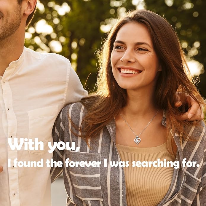 DWWGE Rose Heart Pendant Necklace Gifts for Wife, Engraved 'I love you' Gift for Wife Girlfriend, Anniversary Birthday Eternity Jewelry Present for Women, Moissanite Necklace Gift for Her