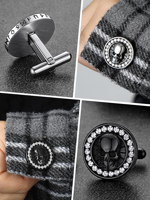 FaithHeart Mens Cufflinks, Norse Viking Tuxedo Shirt Cuff Links, Stainless Steel Cuff Links and Shirt Studs, Gift Box