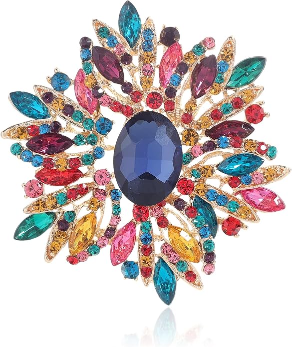 YOQUCOL Sunflower Shape Crystal Big Large Heavy Brooch Pin Rhinestone Scarf Decoration Corsage Cloth Pin for Women Girls