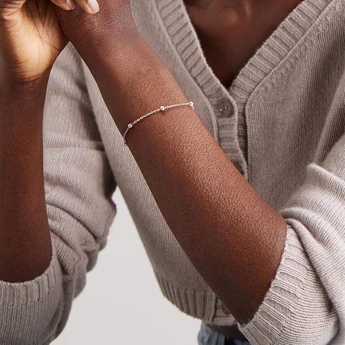 IEFWELL S925 Sterling Silver Bracelet for Women - Solid 14K-Real-Gold-Plated Satellite Bead Chain Bracelet, 6.5/7/7.5/8/8.5/9 Inches Sterling Silver Chain Bracelets, Jewelry Gifts for Women