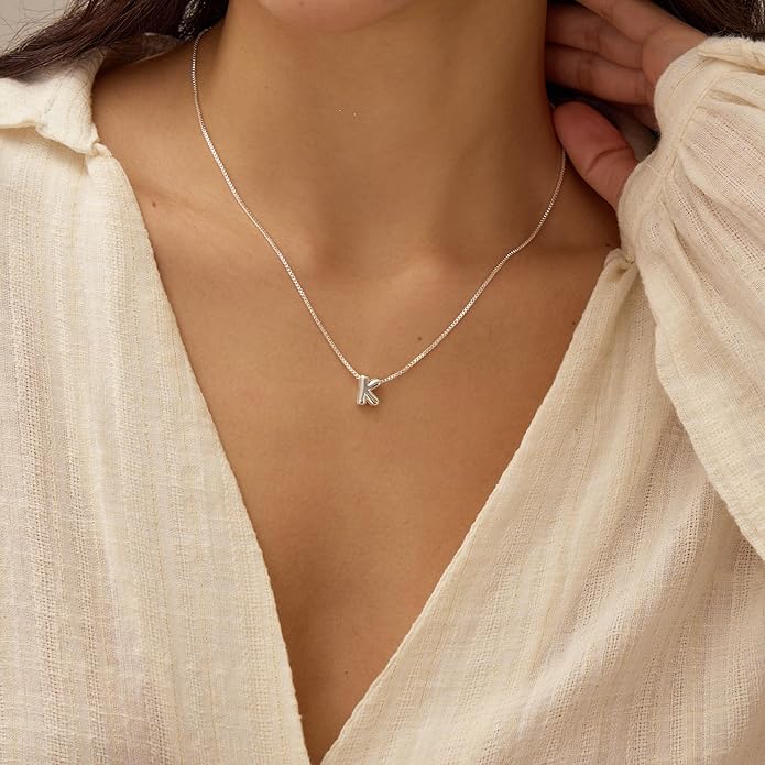 Bubble Gold Letter Necklace for Women, 14k Gold Plated Balloon Initial Necklace, Dainty Gold Necklace for Women, Personalized Bubble Pendant Name Necklace, Fashion Accessories Trendy Jewelry