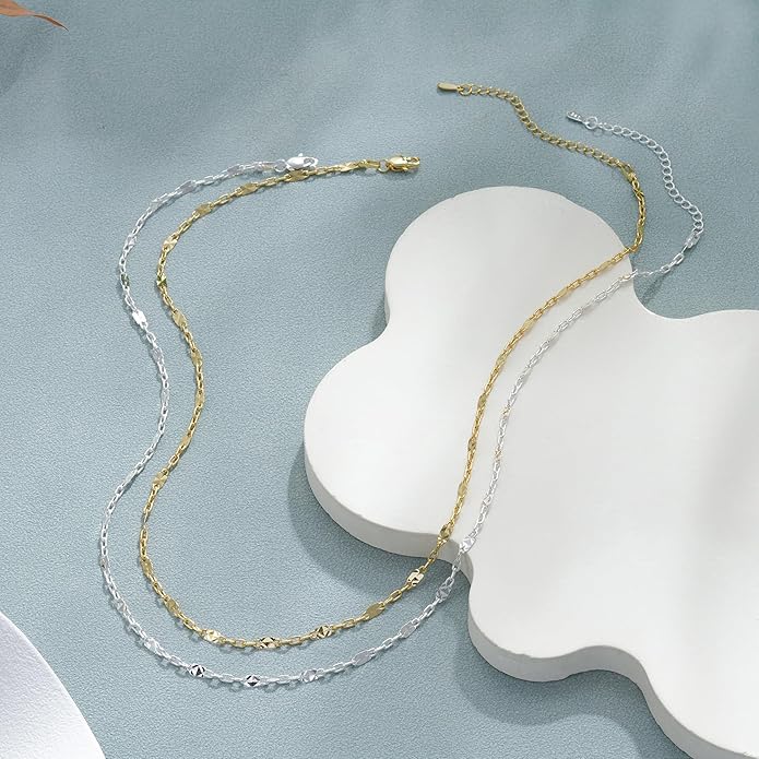 S925 Sterling Silver Lip Chain Necklace for Women - Sterling Silver Lip Chain Necklace Thick Sturdy Colourfast Necklaces Jewelry for Women 16/18/20/22 Inch