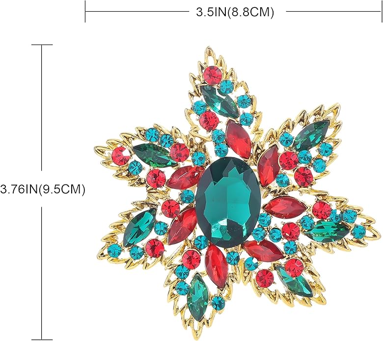 YOQUCOL Vintage Austrian Crystal Rhinestone Flower Shape Big Large Brooch Pin For Women Grils Golden Tone
