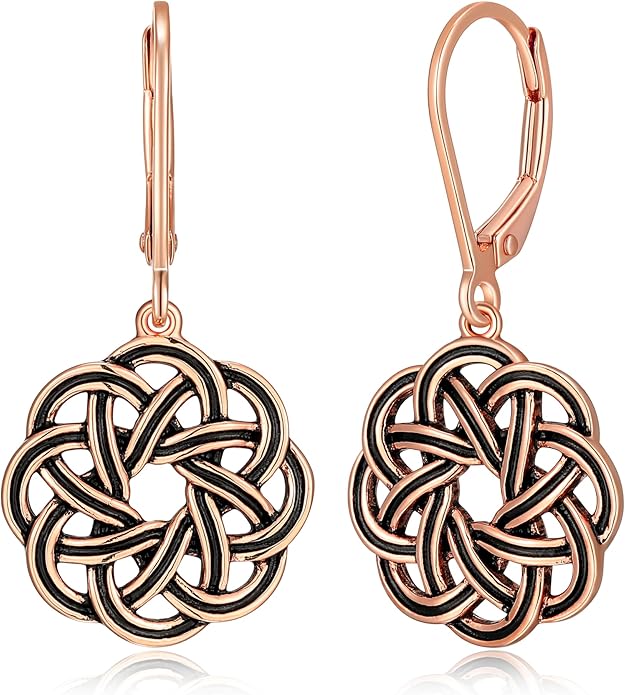 Amazon Essentials .925 Sterling Silver Dangle Earrings for Women, Trendy Drop Women Earrings Hypoallergenic Nickel-Free Jewelry - Lightweight Leverback Celtic Knot Design Jewelry