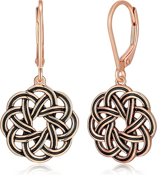 Amazon Essentials .925 Sterling Silver Dangle Earrings for Women, Trendy Drop Women Earrings Hypoallergenic Nickel-Free Jewelry - Lightweight Leverback Celtic Knot Design Jewelry