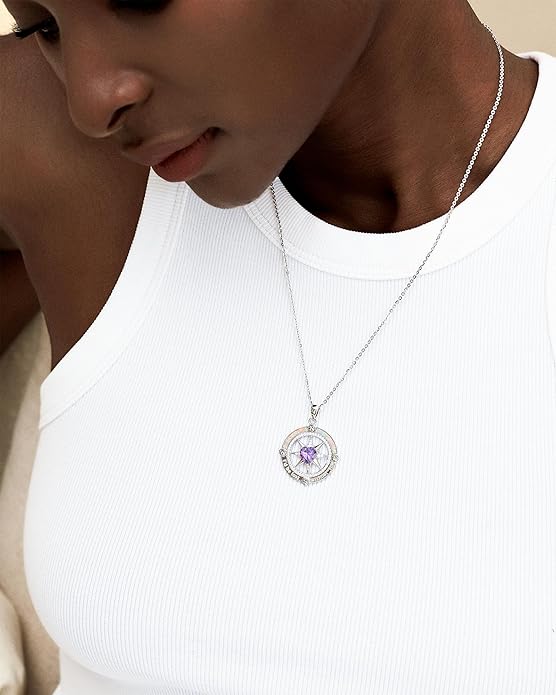FANCIME Compass Necklace for Women Sterling Silver Compass Jewelry Opal Pendant Fine Jewelry Gemstone Birthday Mother's Day Gifts for Wife