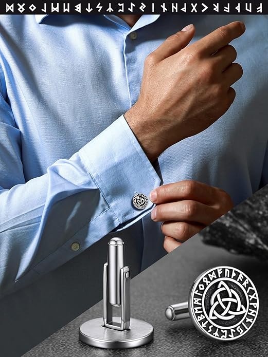 FaithHeart Mens Cufflinks, Norse Viking Tuxedo Shirt Cuff Links, Stainless Steel Cuff Links and Shirt Studs, Gift Box