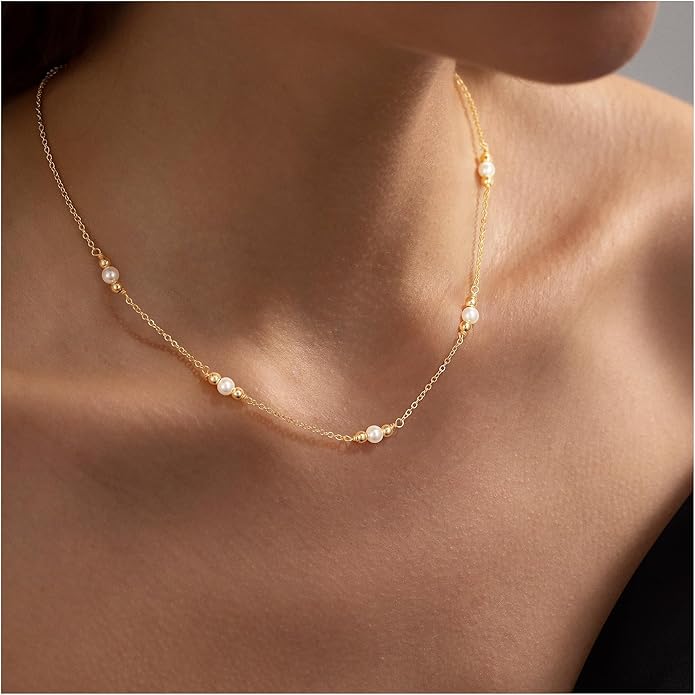Yoosteel Dainty Gold-plated Clover Pearl Heart Butterfly Star flower Choker Necklace for Women - 14K Gold Plated Cubic Zirconia Pendant Station Necklaces for Women Teens Trendy Prom Jewelry Gifts