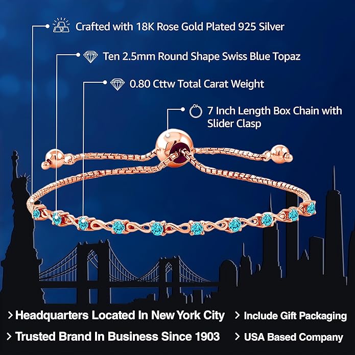 Gem Stone King Round Gemstone Birthstone Tennis Bracelet For Women | 925 Sterling Silver | 2.5MM Round | Fits Up To 9 Inch Wrist | Adjustable Bolo Bracelet For Women | Easy-On Easy-Off