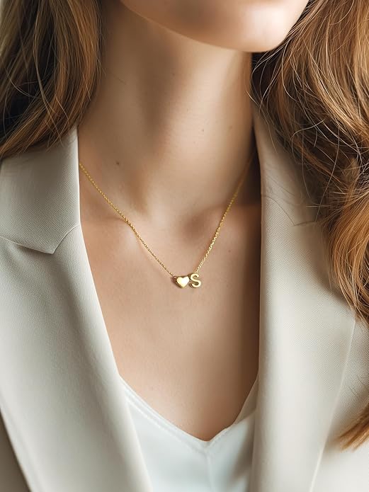 PROSILVER Initial Heart Necklace for Women, 925 Sterling Silver Tiny Heart Letter Necklace Siver, Gold Necklace, Come with Box
