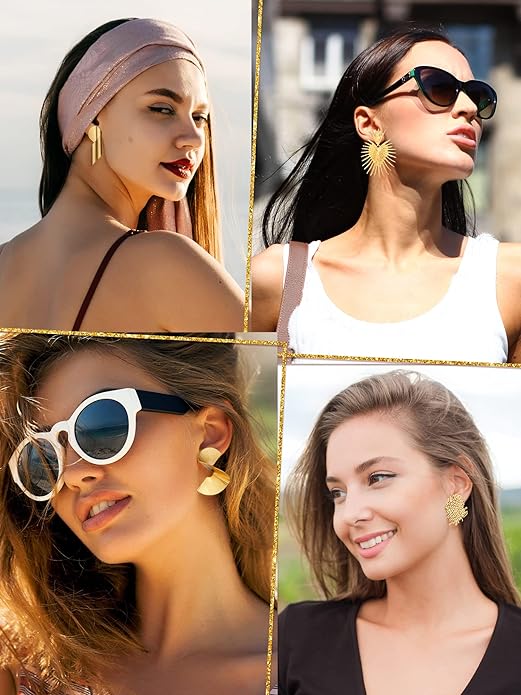 Glenmal 6 Pair Gold Statement Earrings for Women Large Gold Geometric Earrings Woven Twisted Leaf Earring Jewelry Gift