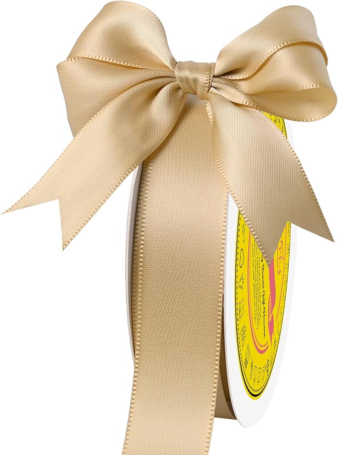 LEEQE Double Face Gold Satin Ribbon 7/8 inch X 25 Yards Polyester Gold Ribbon for Gift Wrapping Very Suitable for Weddings Party Hair Bow Invitation Decorations and More