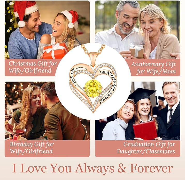 CDE Forever Love Heart Necklaces for Women, Mom, Girlfriend, Wedding Anniversary Birthday Mother Day Christmas Day Gift for Wife Girlfriend Jewelry with Birthstone Pendant