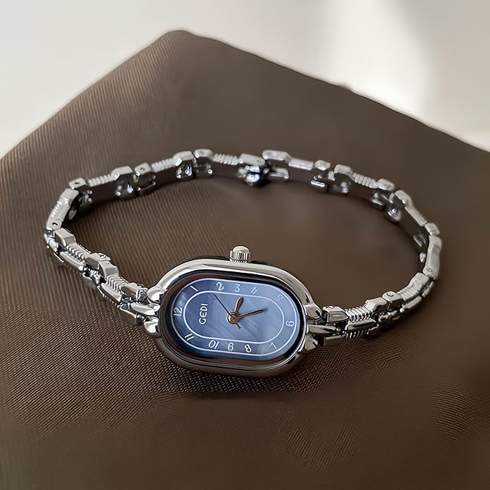 Women's Vintage Oval Watches Luxury Minimalism Bracelet Small Gold Tone Watch Ladies Analog Waterproof Watch Fashion Bangle Bracelet Dress Watch with Stainless Steel Band
