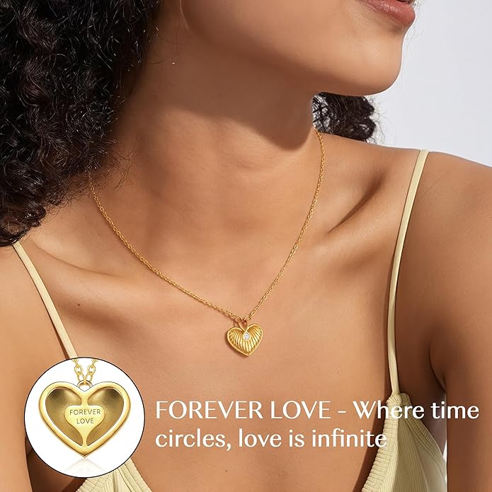 Infinity Heart Necklace,Pendant Necklace for Women Engraved with 'FOREVER LOVE',Heart Pendant Necklace with Cubic Zirconia,Anniversary Eternity Jewelry Gift for Wife or Birthday Present for Women