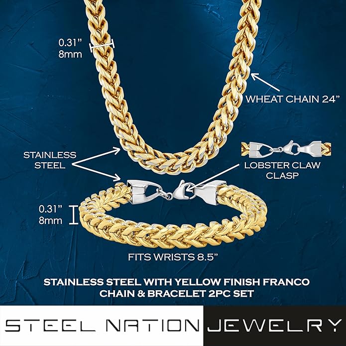 Men's Chain Bracelet Sets Stainless Steel - Choice of Size and Colors