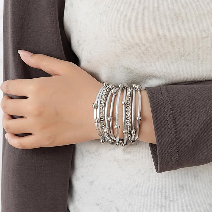 Rantanto Braid Leather Wrap Bracelet Trendy Stackable Crystal Cuff Boho Gold Heart Bracelet Jewelry Gift For Women