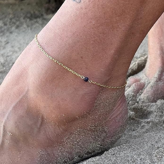Pencros Dainty Layered Anklet,14K Gold Filled Cute Beads Satellite Chain Heart Boho Adjustable Anklets for Women