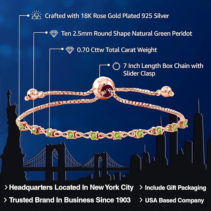 Gem Stone King Round Gemstone Birthstone Tennis Bracelet For Women | 925 Sterling Silver | 2.5MM Round | Fits Up To 9 Inch Wrist | Adjustable Bolo Bracelet For Women | Easy-On Easy-Off