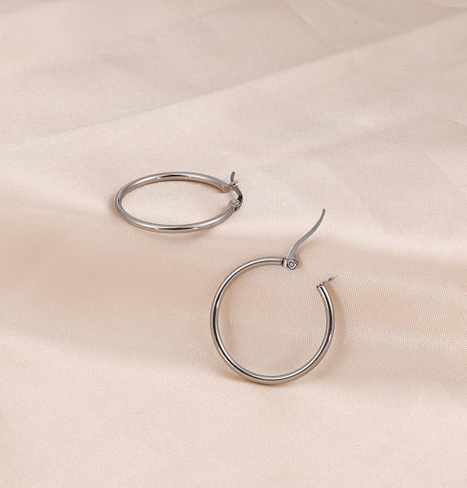 4 Pairs Titanium Hoop Earrings for Sensitive Ears Hypoallergenic Pure Titanium Earrings for Women Men G23 Lightweight Small Huggie Hoop Earrings Set 12MM 15MM 20MM 25MM
