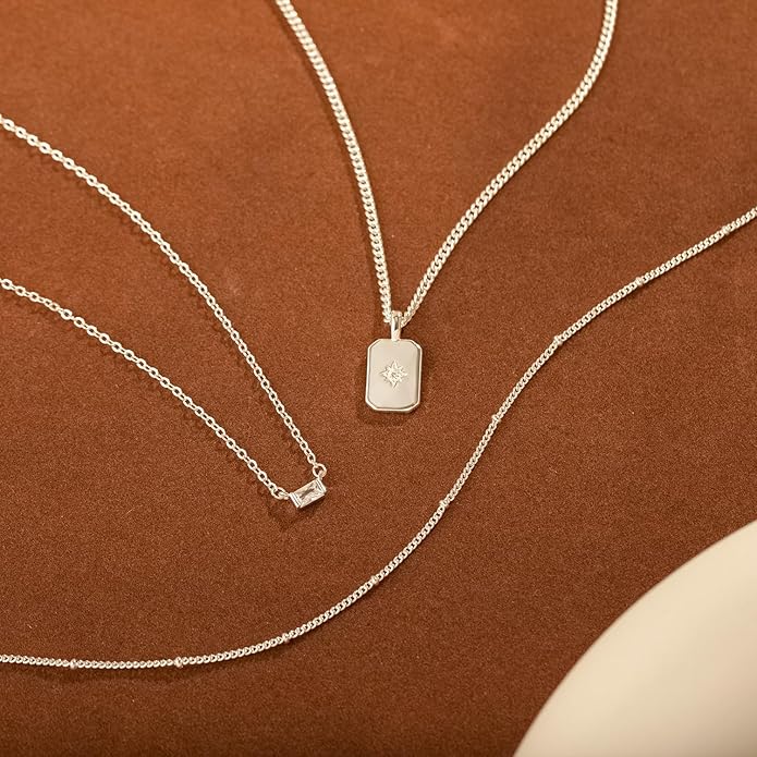 Layered Silver Necklace for Women Trendy Silver Plated Dainty Stackable Necklace Set Cuban Paperclip Herringbone Link Chain Coin/Cross/diamond/Mobius Pendant Necklaces Fashion Accessories Jewelry Gift