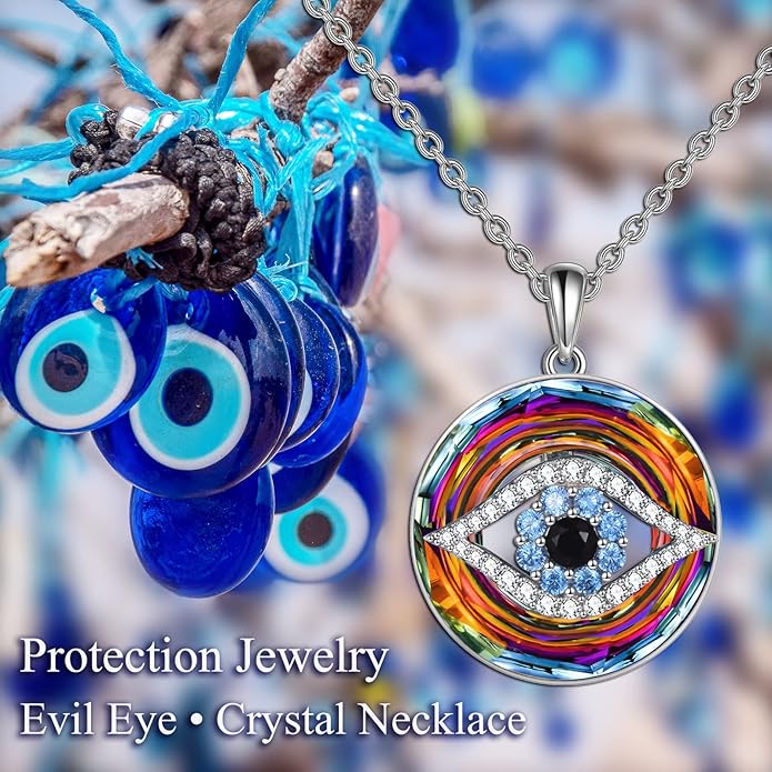 WINNICACA Sterling Silver Evil Eye Necklace Protection Crystal Pendant for Women Good Luck Vintage Evil Eye Pendant Jewelry Birthday Gifts for Women Friend Female
