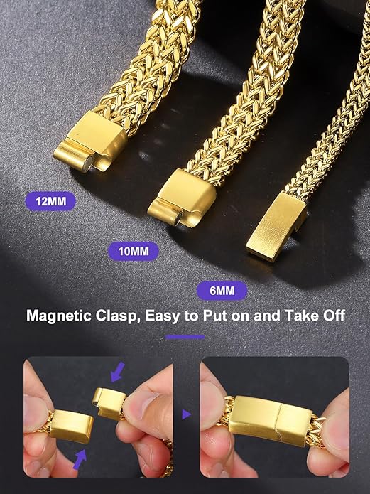 Richsteel Bracelets for Men 6mm/10mm/12mm Width Stainless Steel With Sturdy Clasp Franco Curb Chain Mens Bracelet 7.4/8.2/9 Inches Length
