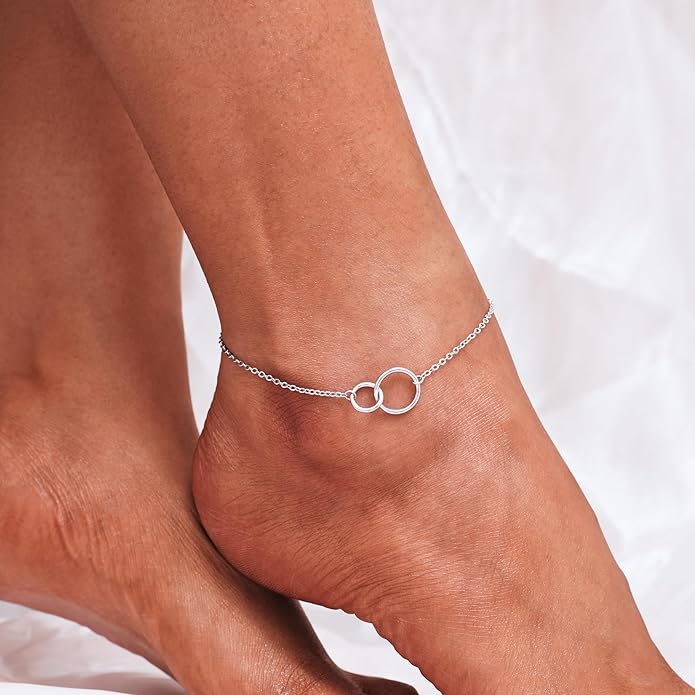 CHIC & ARTSY 925 Sterling Silver Ankle Bracelet Multilayer Anklets for Women Satellite, Star, Cross, Circle, Butterfly, Teardrop, Oval Disk Layered Anklet Beach Jewelry