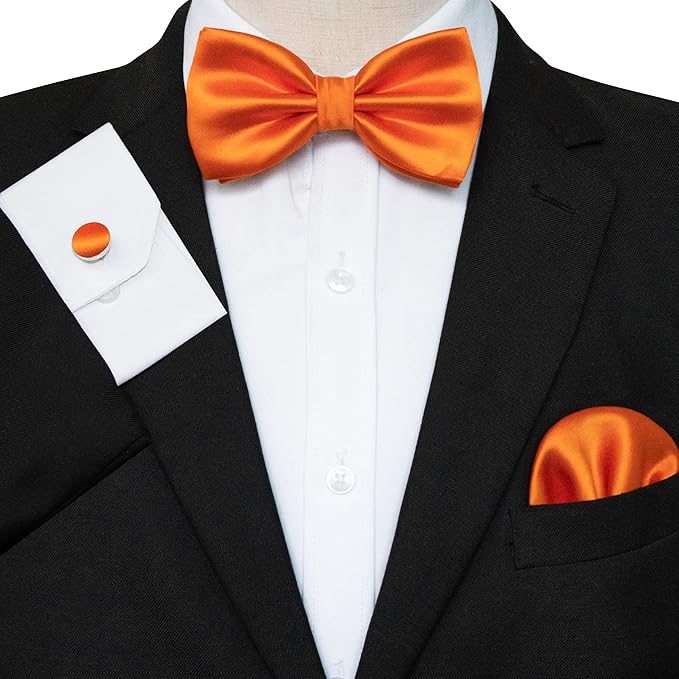 JEMYGINS Solid Color mens Pre-tied Bow Tie and Pocket Square Cufflinks Sets with Gift Box