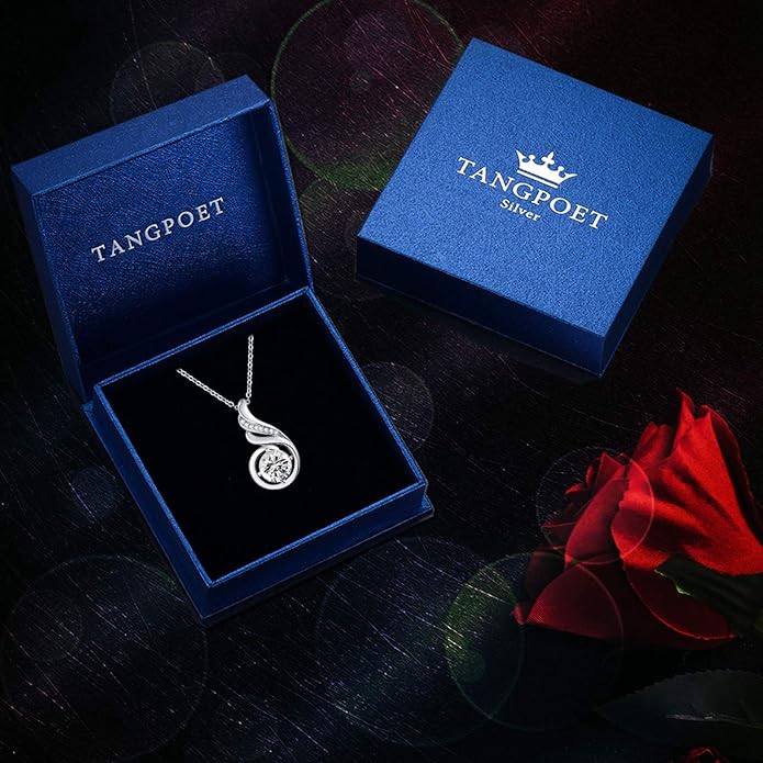 TANGPOET Birthstone Gemstone Necklaces for Women 925 Sterling Silver Dainty Pendant Jewelry Valentines Mothers Day Christmas Birthday Gifts for Mom Girlfriend Wife Daughter