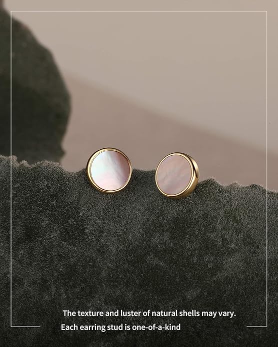 S.Leaf Gold Stud Earrings for Women 925 Sterling Silver Hypoallergenic Mother of Pearl Shell Stud Chain Earrings Friendship Jewelry Gifts for Women Her