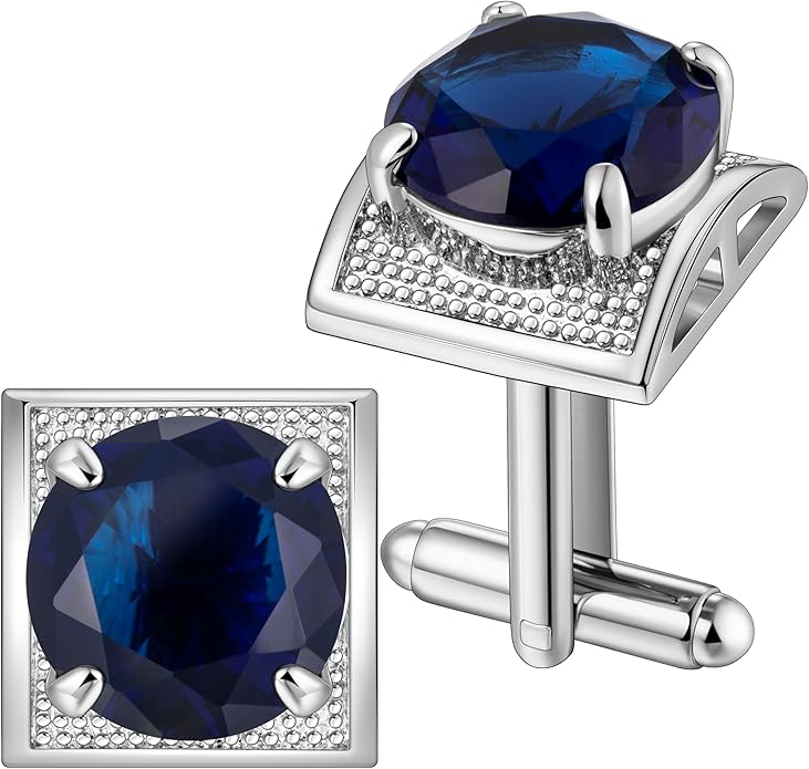 HAWSON Large Silver Birthstone Cuff Links Mens, Colorful Gem Cufflinks for Shirt Suit Accessories, Birthday Anniversary Wedding Gifts for Groommens Husband Father