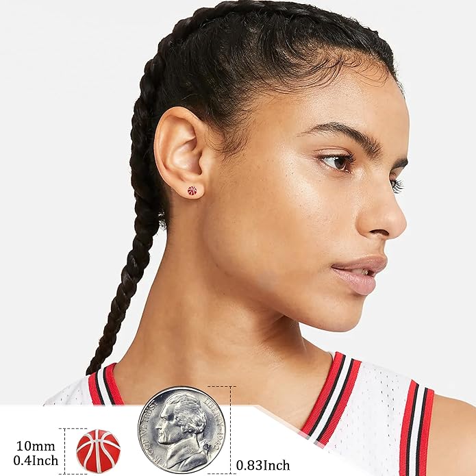 SmileBelle Sterling Silver Sports Earrings, Hypoallergenic Volleyball Earrings, Soccer, Basketball Baseball Softball Stud Jewelry for Women Mom as Game Day Gifts Sports Fan Teen Stuff Accessories