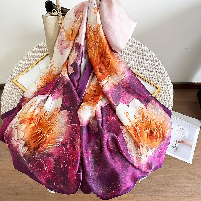 Long Silk Like Scarf Lightweight Satin Scarves Large Sunscreen Shawl Wrap for Women