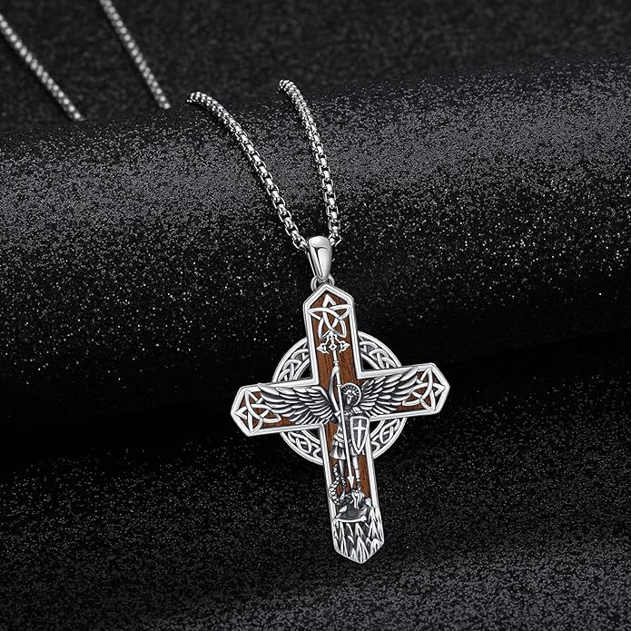 Midir&Etain Cross Necklace 925 Sterling Silver Celtic Christian Pendant Religious Protection Jewelry for Women Men