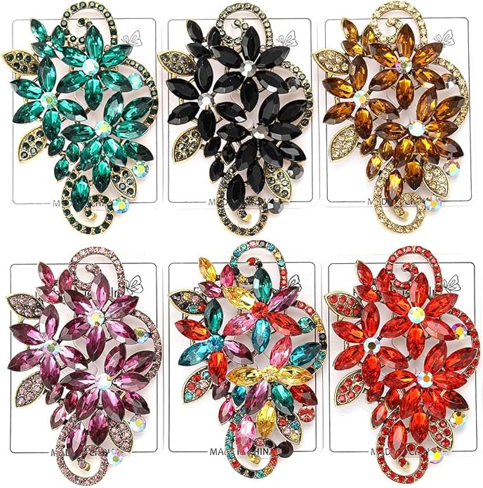 YOQUCOL Vintage Red Austrian Crystal Rhinestone Flower Shape Brooch Pin for Women