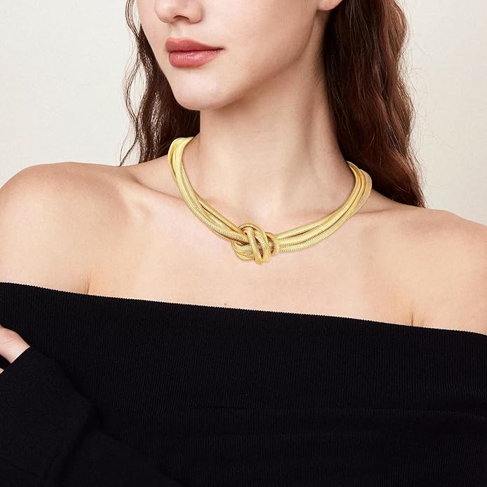 Chunky Gold Choker Necklace for Women, 14K Gold Plated Snake Chain Statement Necklace Triple Twsited Layered Choker Necklaces Jewelry Gifts
