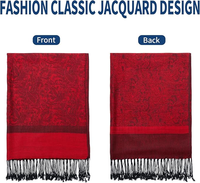 QIUTIMIY Paisley Pashmina Shawl Wrap Women Reversible Vintage Jacquard Pashmina Rave Scarf with Fringe for Evening, Wedding