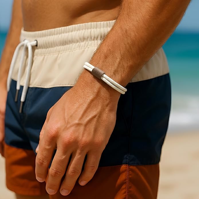 Rowdy Parrot The Driftwood FlexTech Adjustable Silicone Rope Bracelet: Waterproof, Sweatproof, Sunproof, Minimalist Surf, Golf Jewelry for Men - One Size Fits All